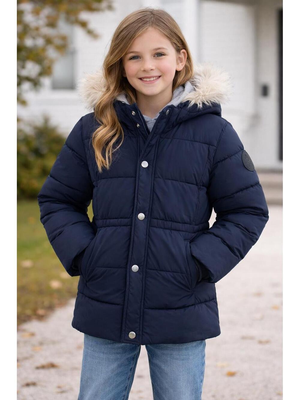 Abercrombie Kids Navy Puffer Jacket Fur Hood 11/12